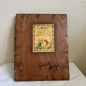 Vintage Wooden GUEST LOG BOOK 11.25” x 9”